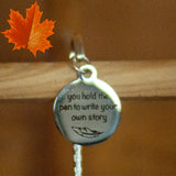 Silver tone metal bookmark - Silver tone feather with quote charm