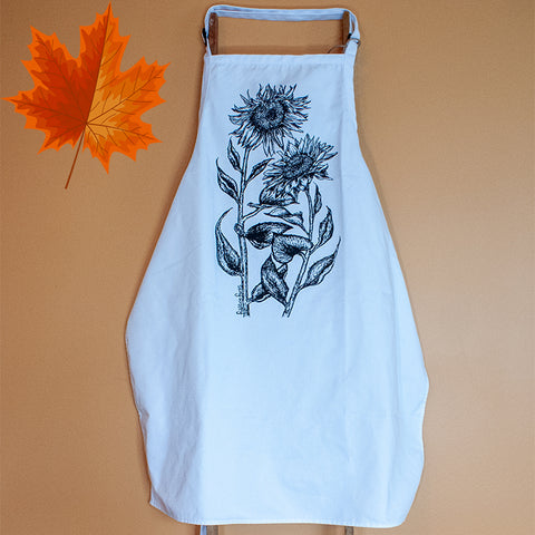 Kitchen Apron - Sunflowers - black print on white apron