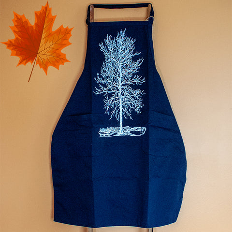 Kitchen Apron - "Solitude" - white print on navy apron