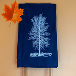 Fleece blanket - "Solitude" - single tree in winter - white ink on navy