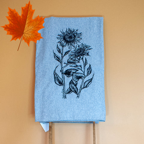 Fleece blanket - Sunflowers - black ink on grey